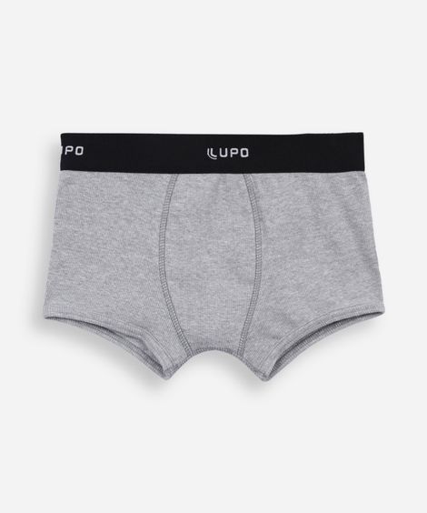 cueca boxer infantil de algodão canelada lupo cinza