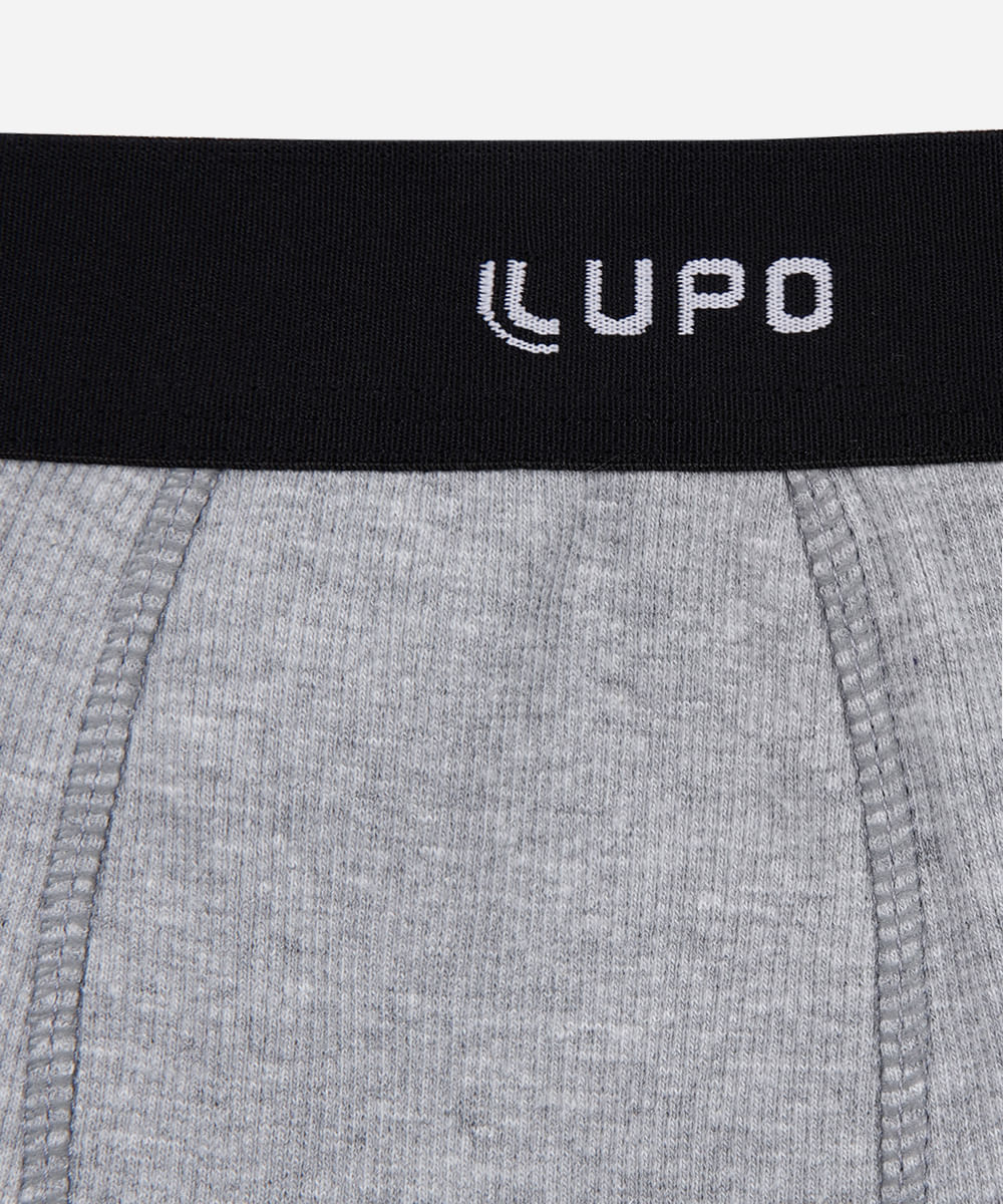 cueca boxer infantil de algodão canelada lupo cinza