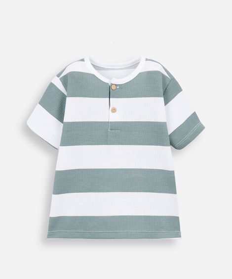 camiseta de algodão infantil texturizada e listrada verde