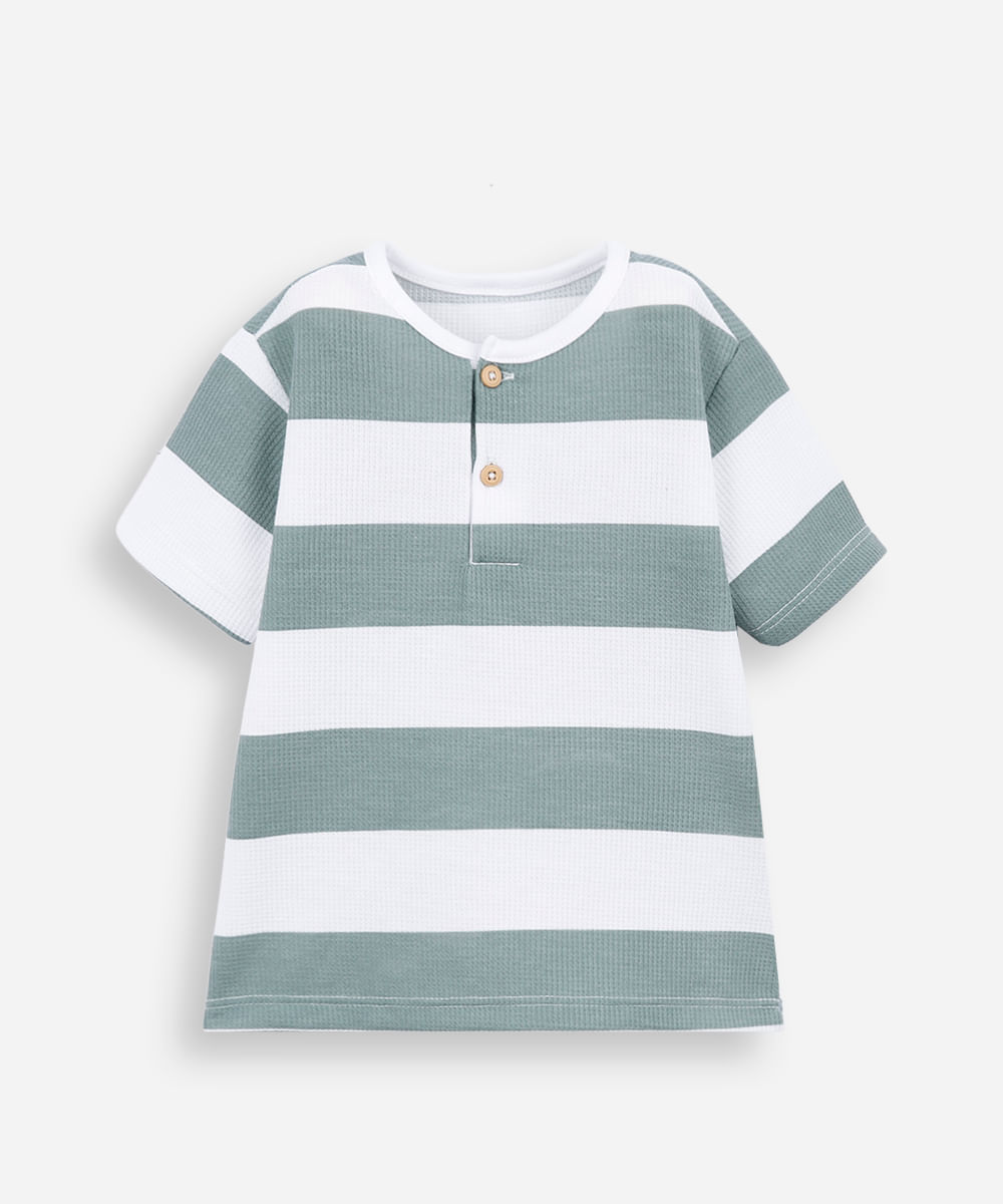 camiseta de algodão infantil texturizada e listrada verde