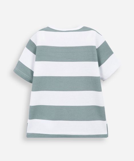 camiseta de algodão infantil texturizada e listrada verde