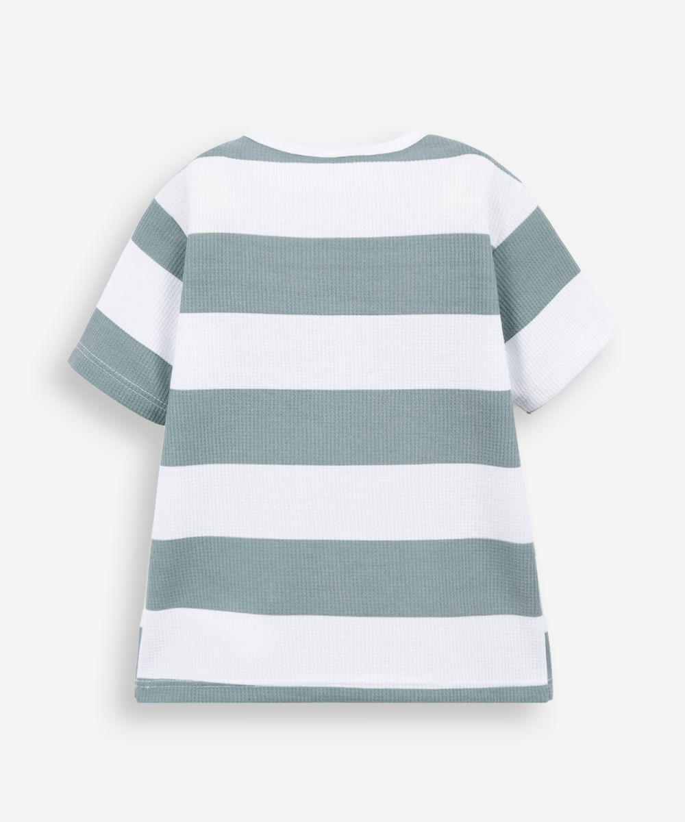 camiseta de algodão infantil texturizada e listrada verde