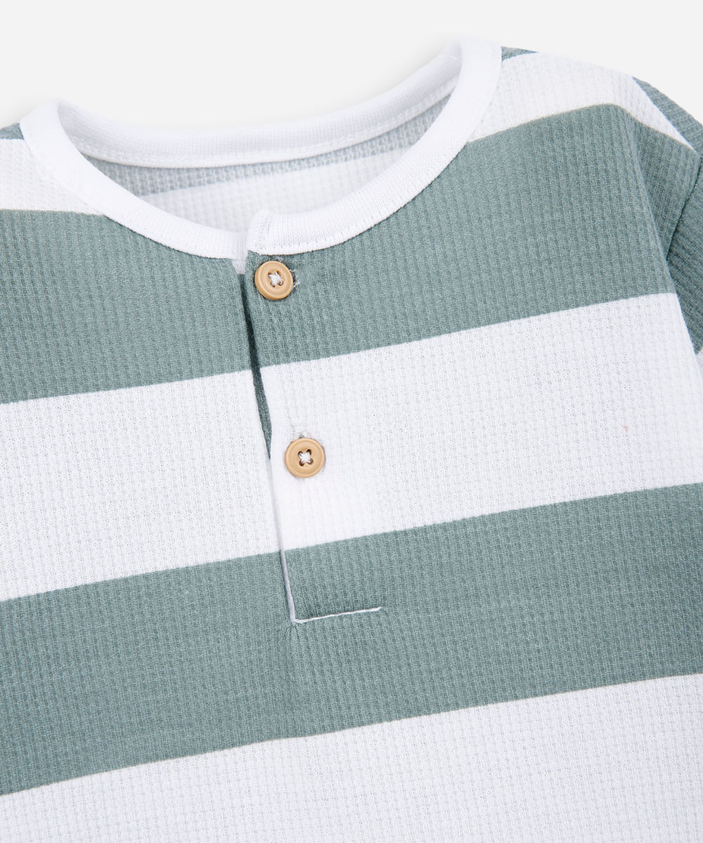 camiseta de algodão infantil texturizada e listrada verde