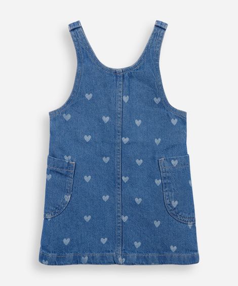 salopete infantil jeans corações azul