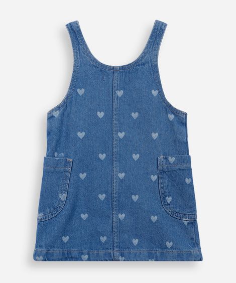 salopete infantil jeans corações azul