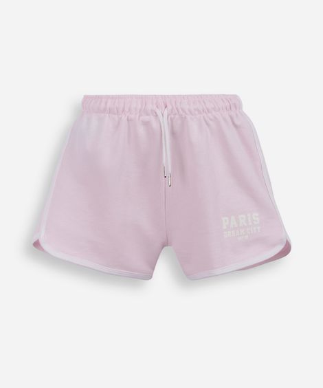 short juvenil de moletinho estampado rosa