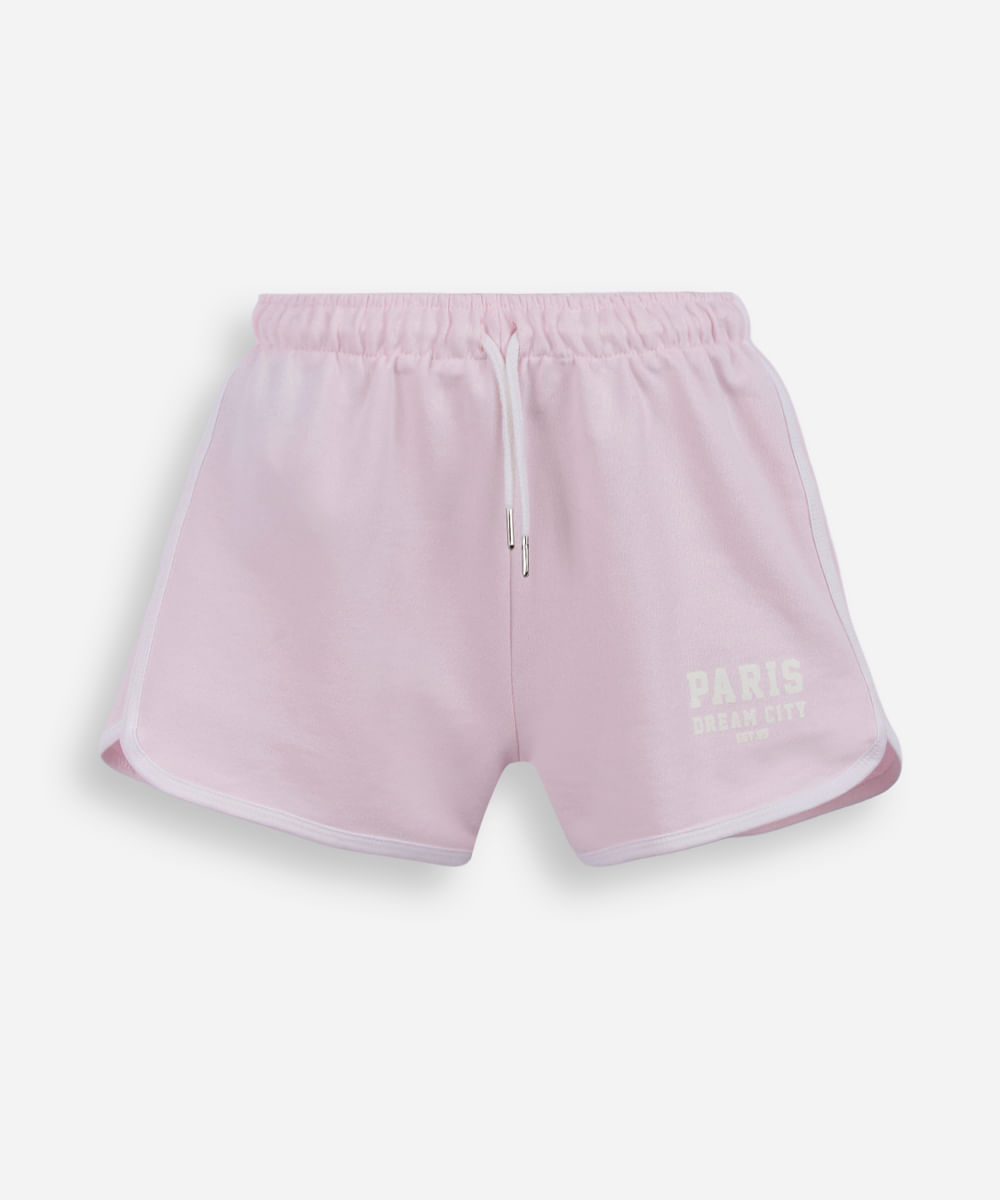 short juvenil de moletinho estampado rosa