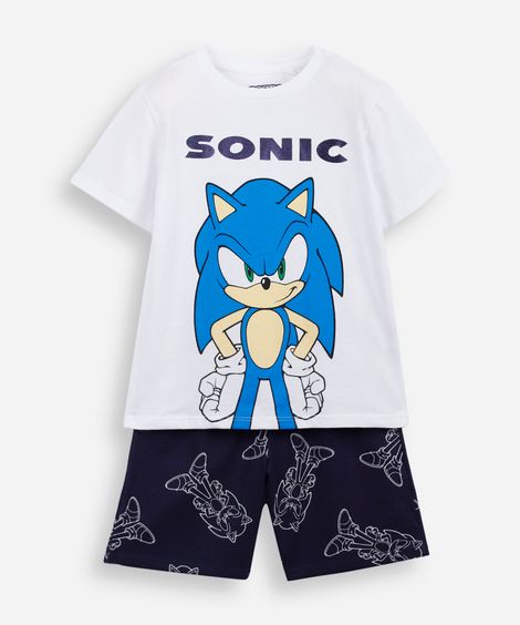 pijama curto infantil de algodão sonic off white