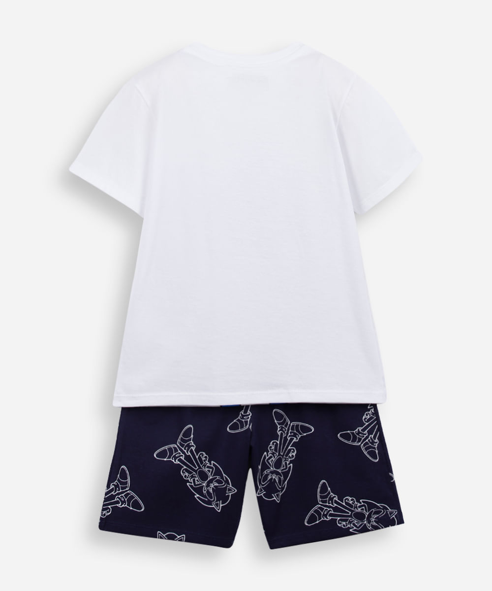 pijama curto infantil de algodão sonic off white