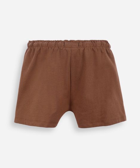 short juvenil de moletinho cós elástico marrom