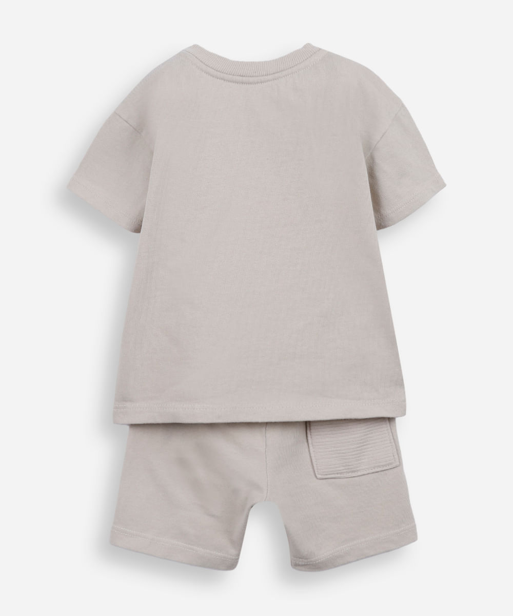 conjunto curto infantil com algodão e recortes texturizados bege