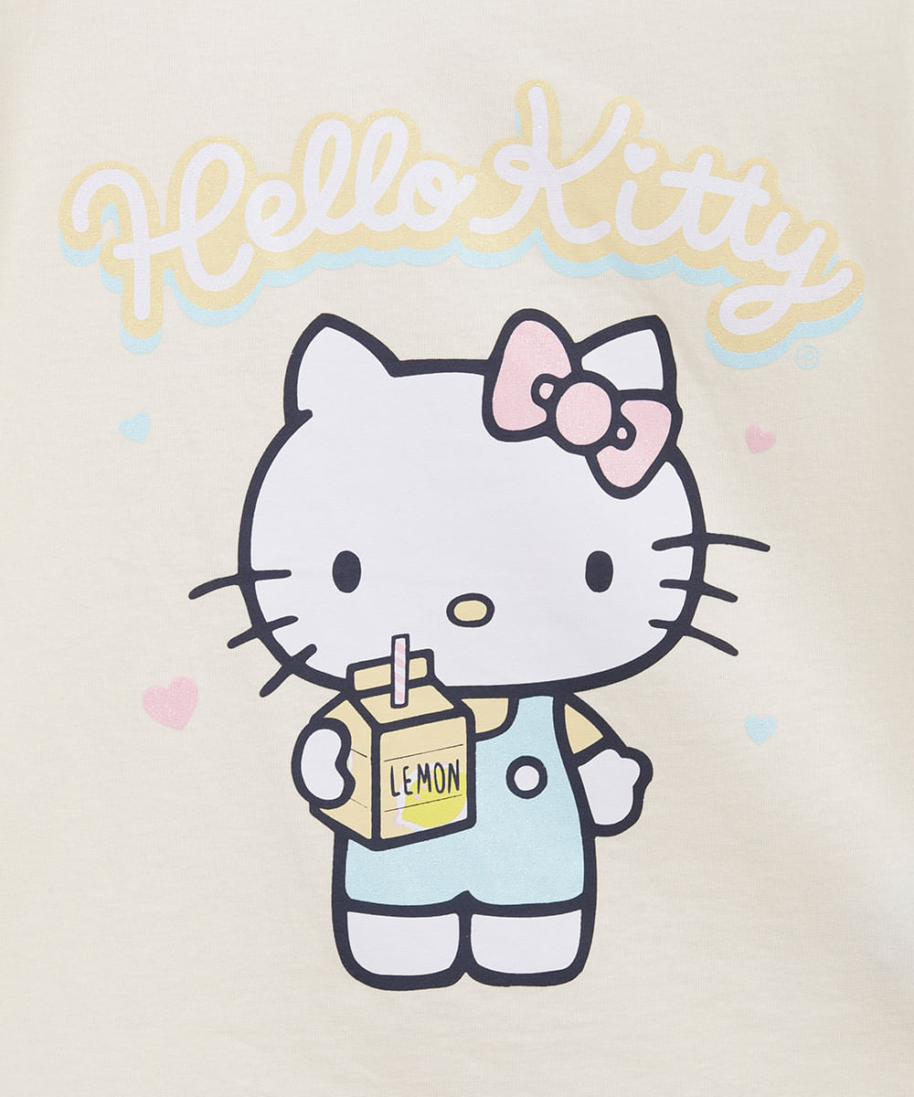 camiseta infantil de algodão hello kitty com bolsa amarela