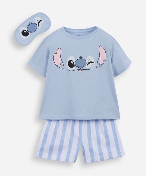 pijama curto infantil de algodão stitch com máscara azul