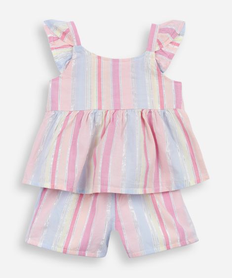 conjunto curto infantil de algodão com lurex listrado colorido