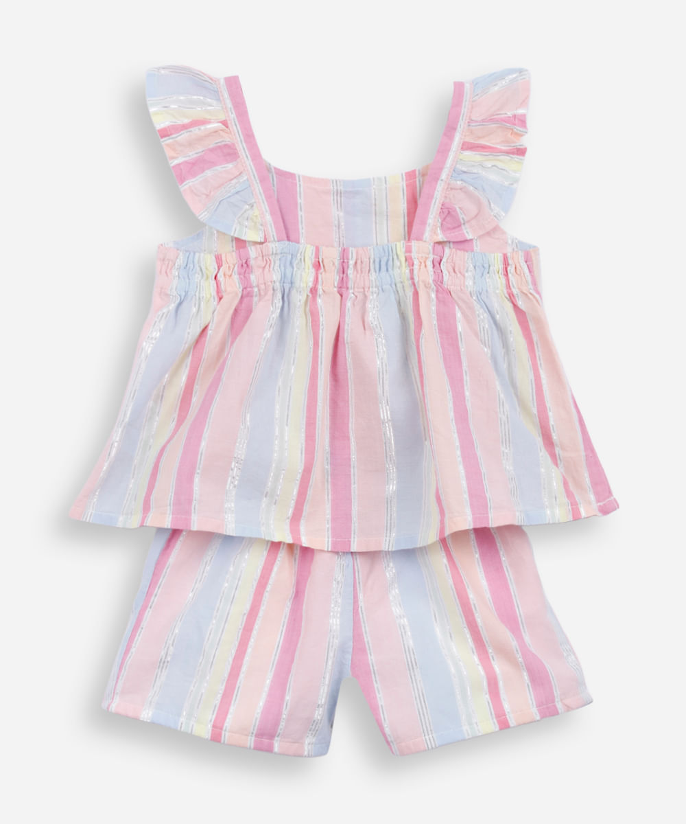 conjunto curto infantil de algodão com lurex listrado colorido