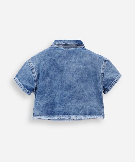 camisa infantil jeans bordado hello kitty azul