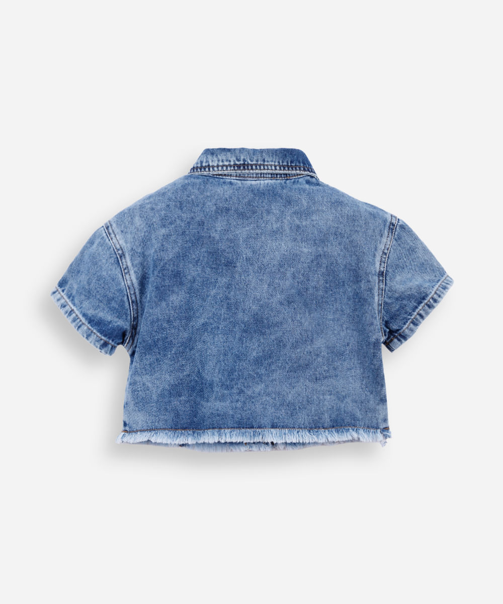 camisa infantil jeans bordado hello kitty azul