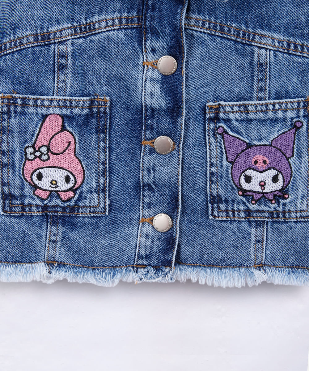 camisa infantil jeans bordado hello kitty azul