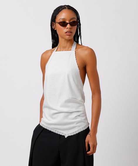 blusa frente única feminina com linho e renda mindset off white