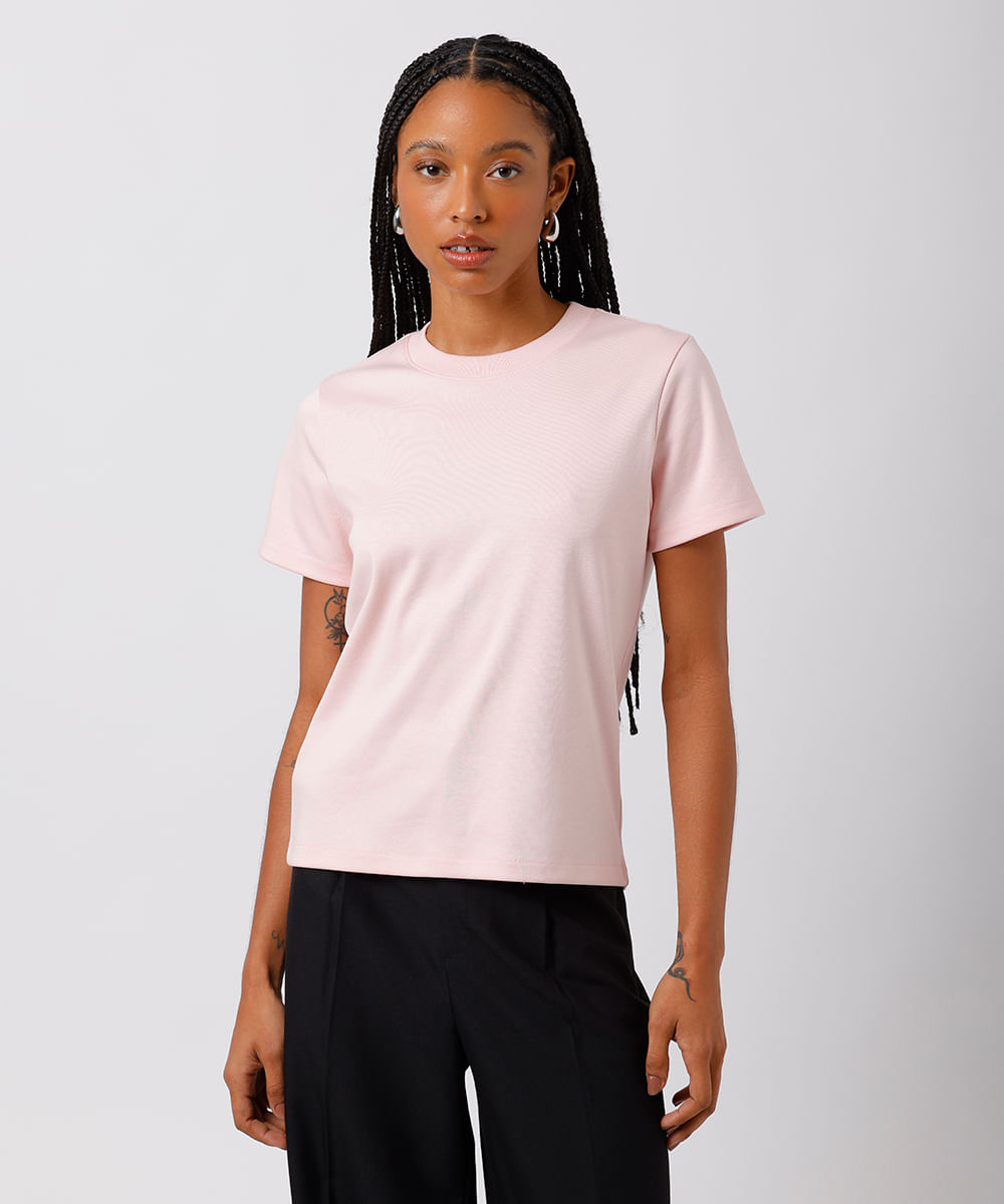 camiseta feminina de algodão peruano slim mindset rosa