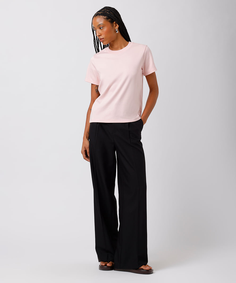 camiseta feminina de algodão peruano slim mindset rosa