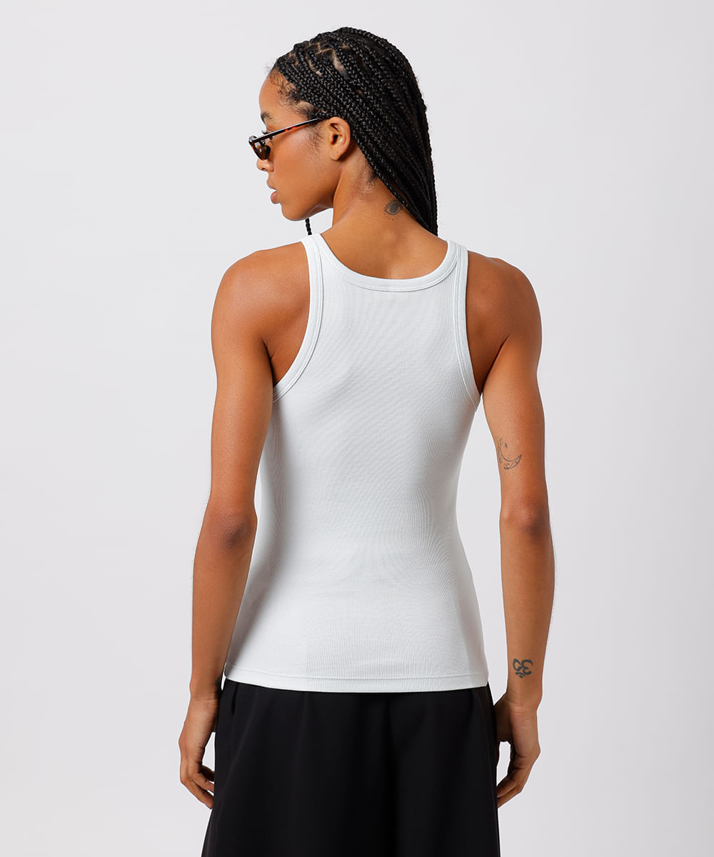 regata feminina de algodão peruano canelada mindset azul