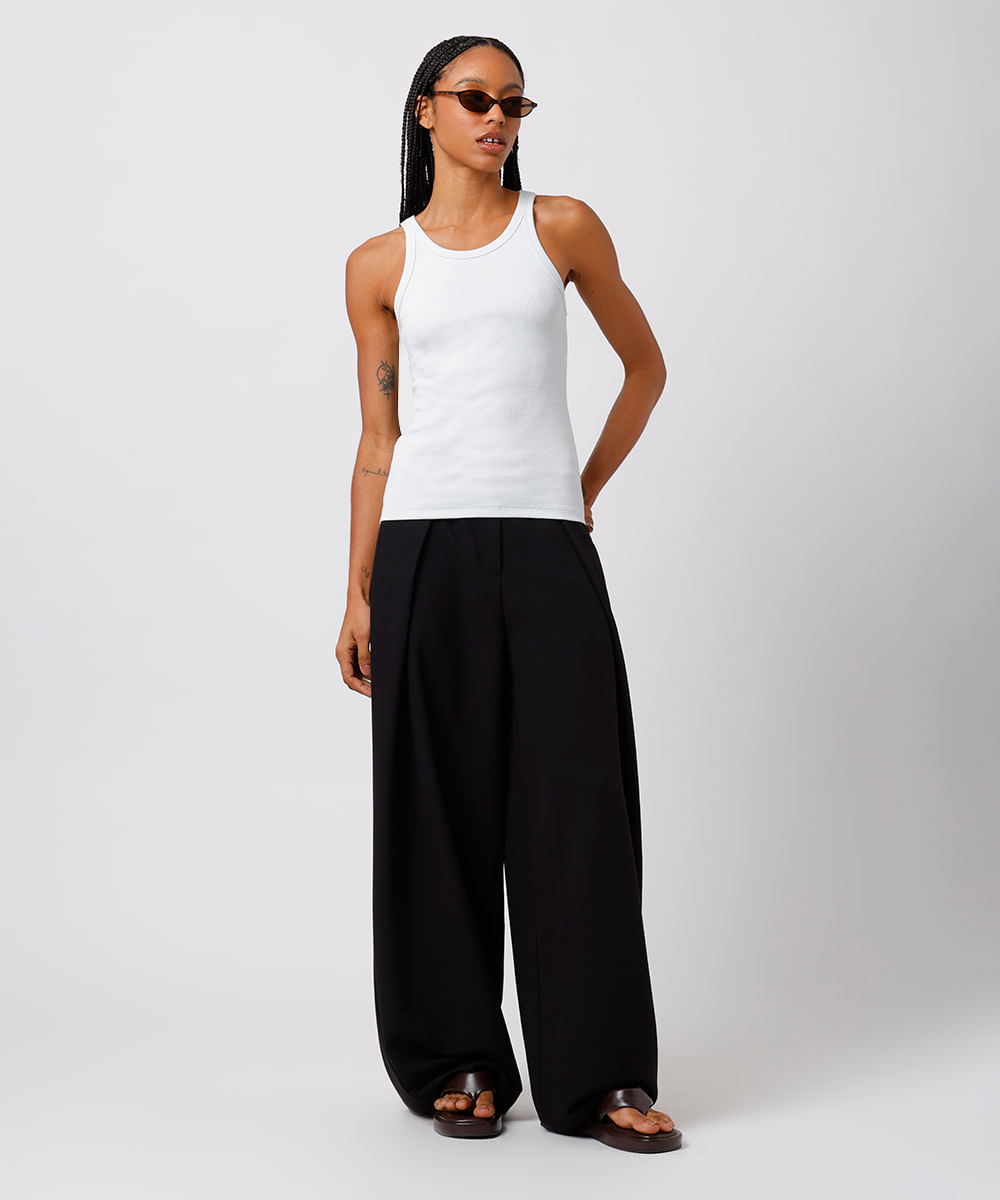 regata feminina de algodão peruano canelada mindset azul