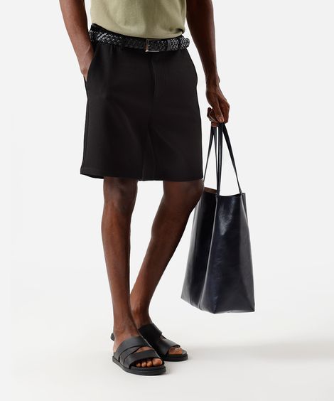 bermuda reta masculina texturizada cós elástico preta