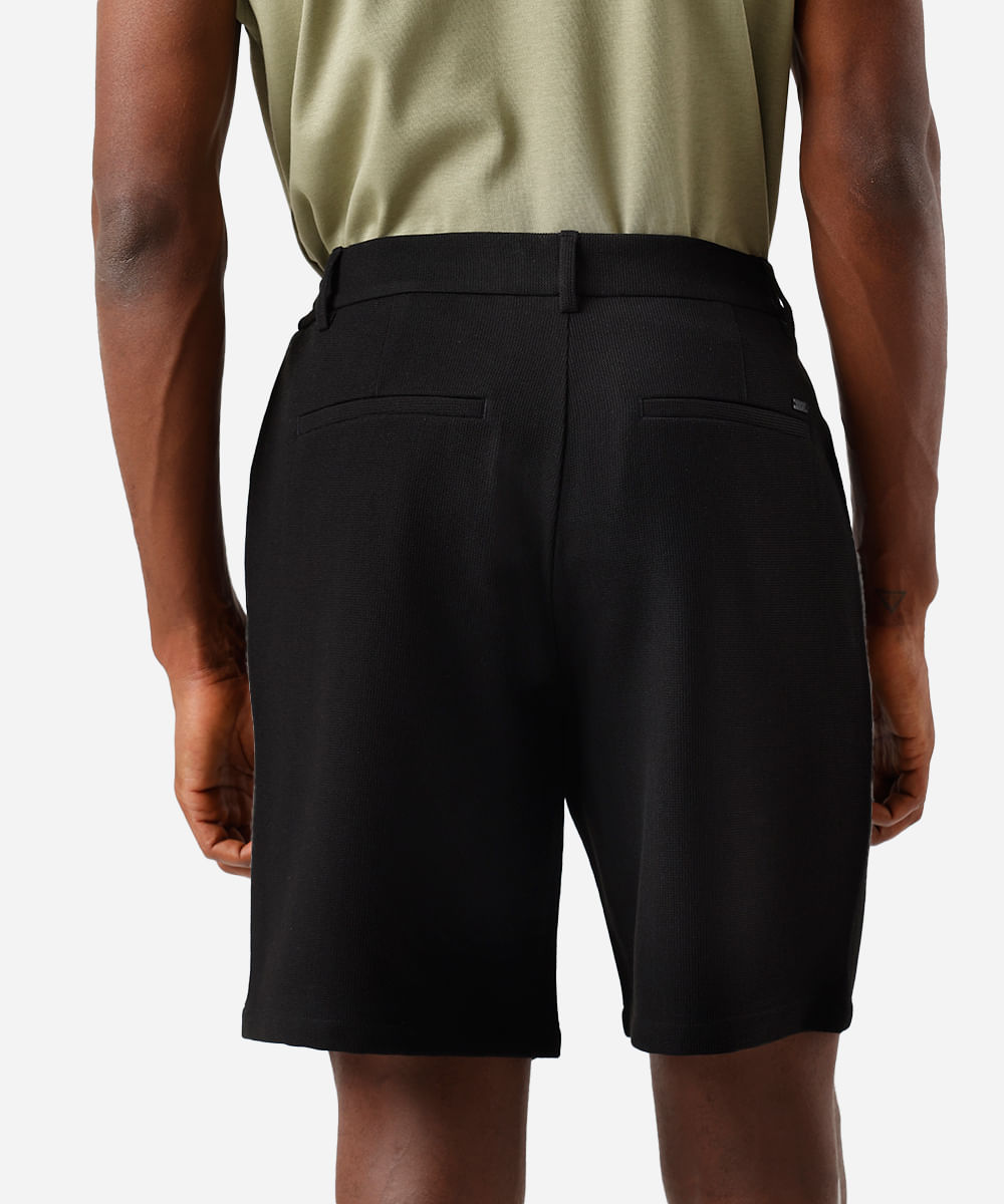 bermuda reta masculina texturizada cós elástico preta