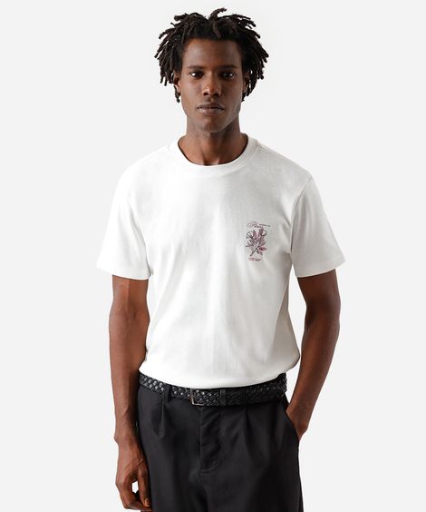 camiseta masculina com algodão floral off white