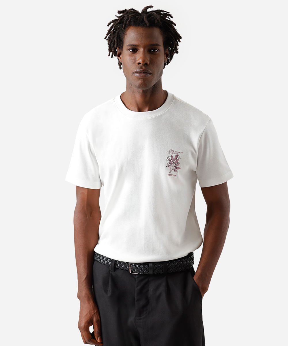 camiseta masculina com algodão floral off white