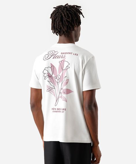 camiseta masculina com algodão floral off white
