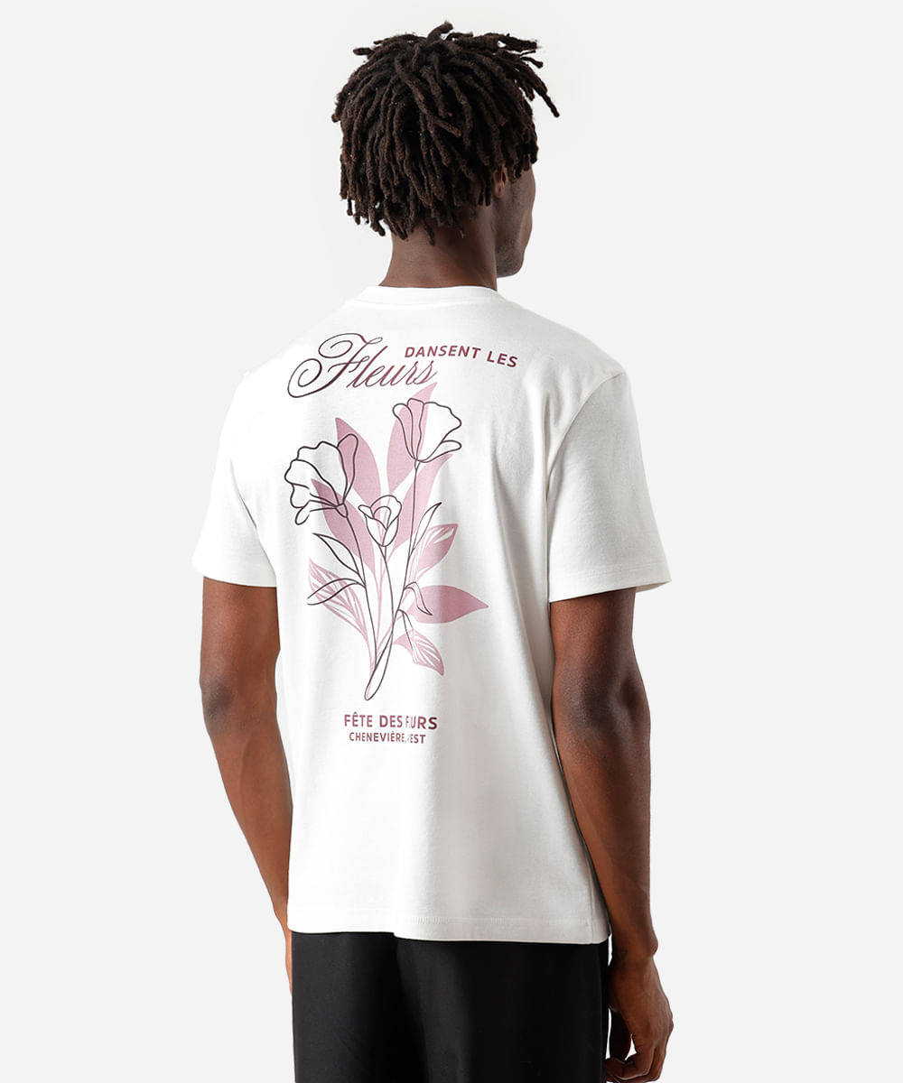 camiseta masculina com algodão floral off white