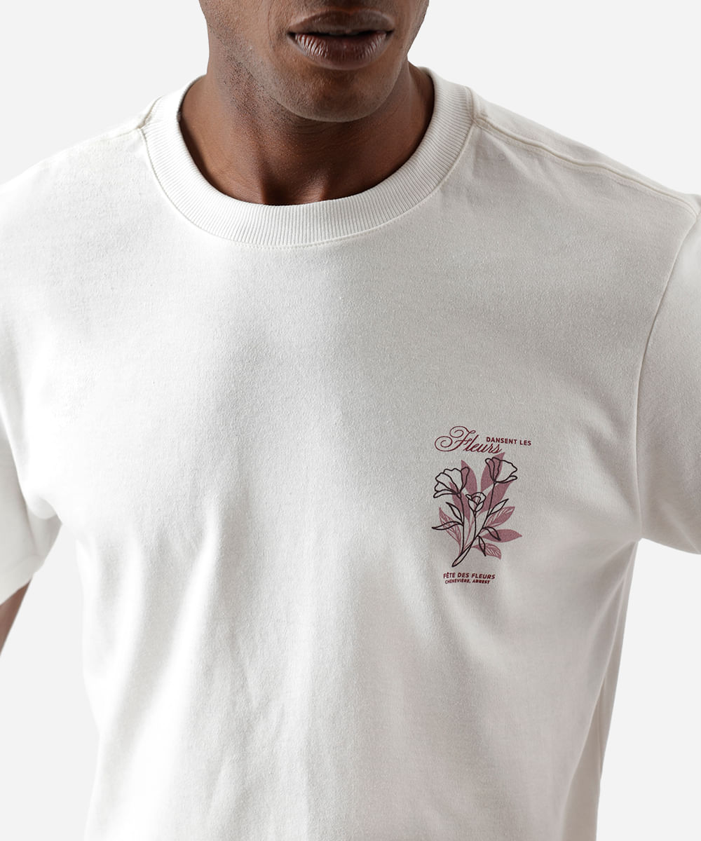 camiseta masculina com algodão floral off white