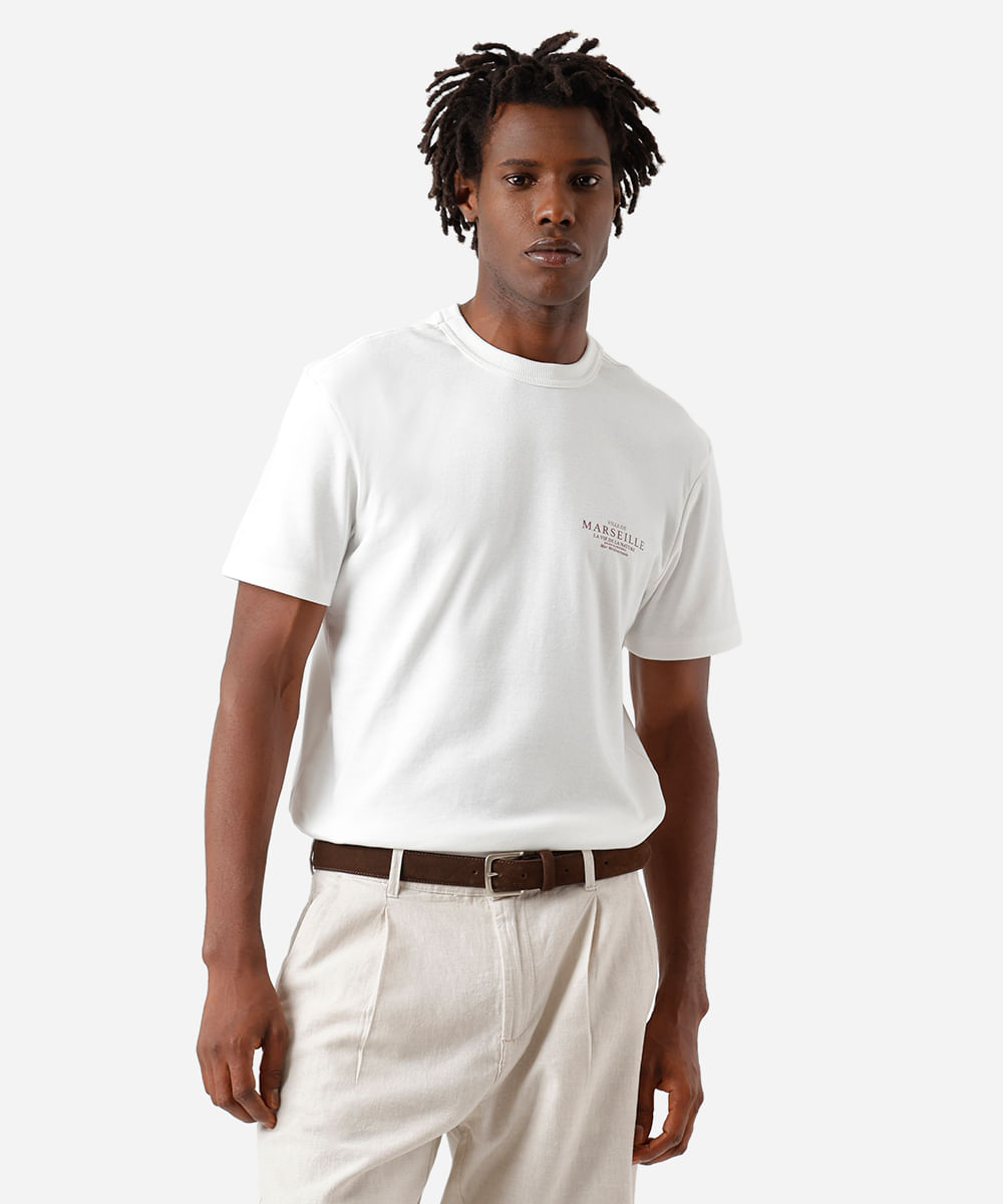 camiseta masculina com algodão estampada off white