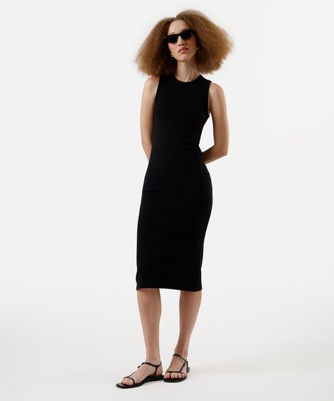 vestido midi básico feminino de algodão preto