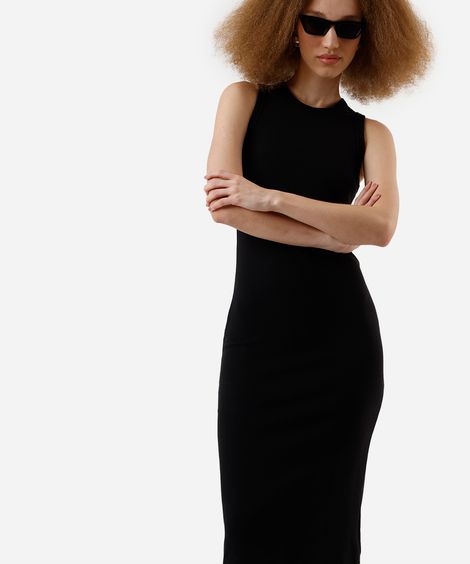 vestido midi básico feminino de algodão preto