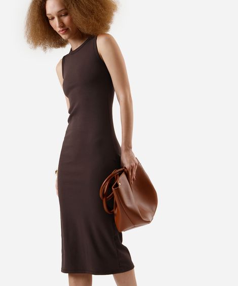 vestido midi básico feminino de algodão marrom