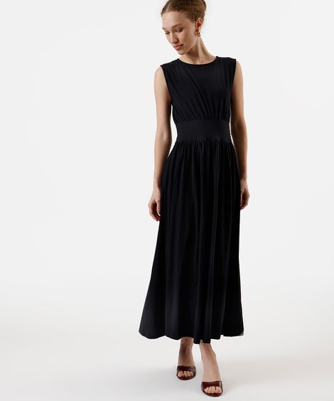 vestido midi feminino de algodão decote redondo preto