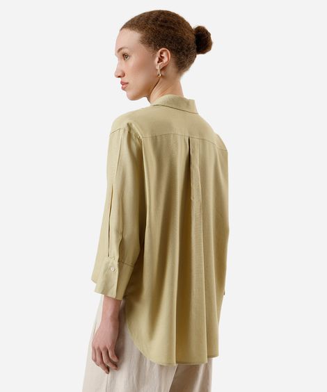 camisa feminina com linho manga longa verde