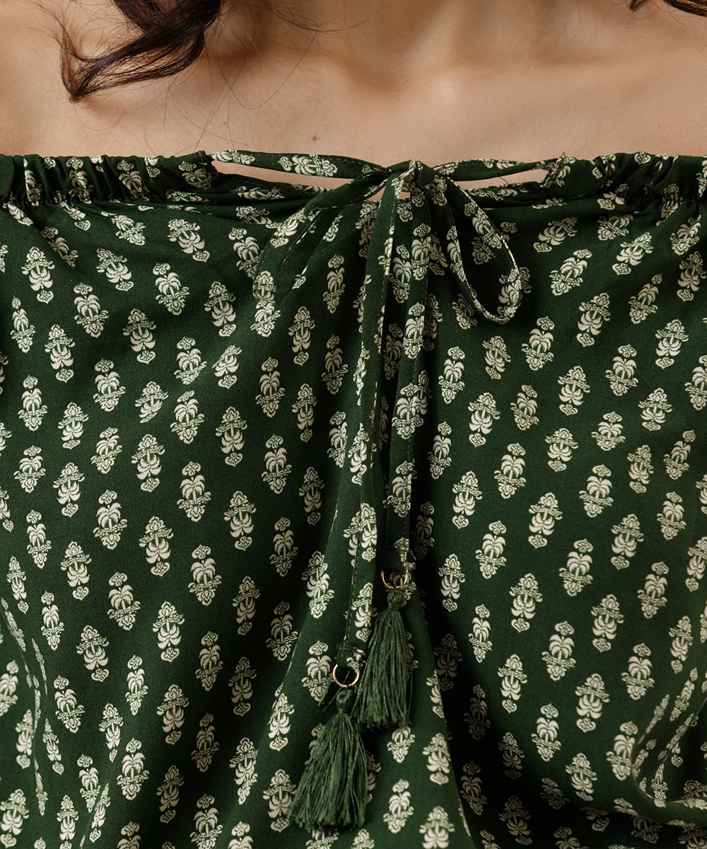 bata feminina de viscose ombro a ombro folhagens verde