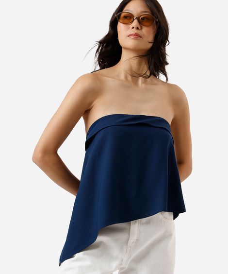 blusa sem alça feminina com viscose assimétrica azul