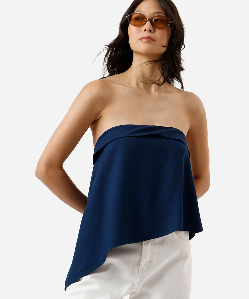 blusa sem alça feminina com viscose assimétrica azul