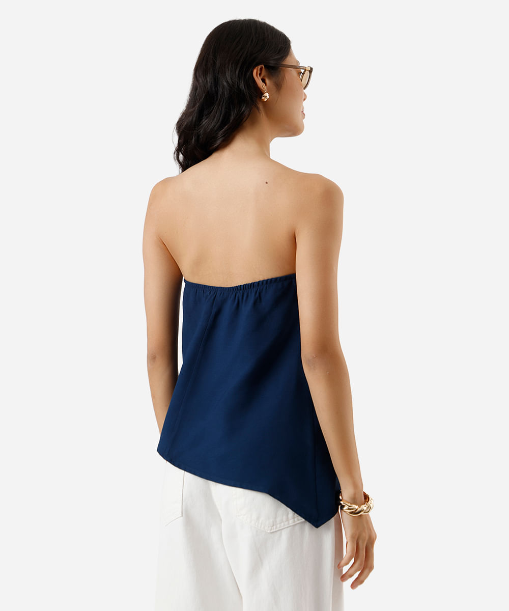 blusa sem alça feminina com viscose assimétrica azul