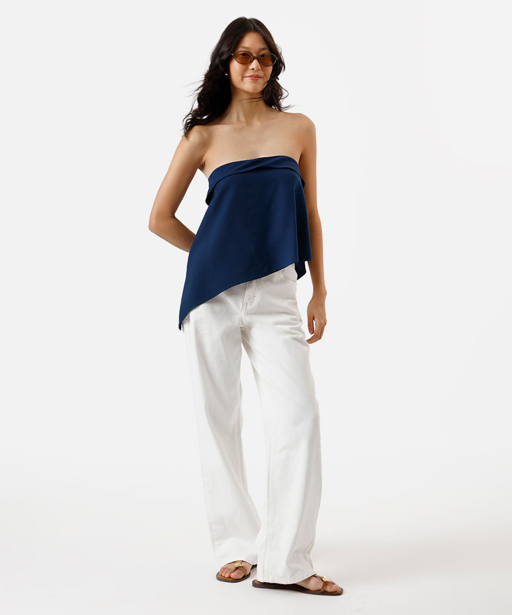 blusa sem alça feminina com viscose assimétrica azul