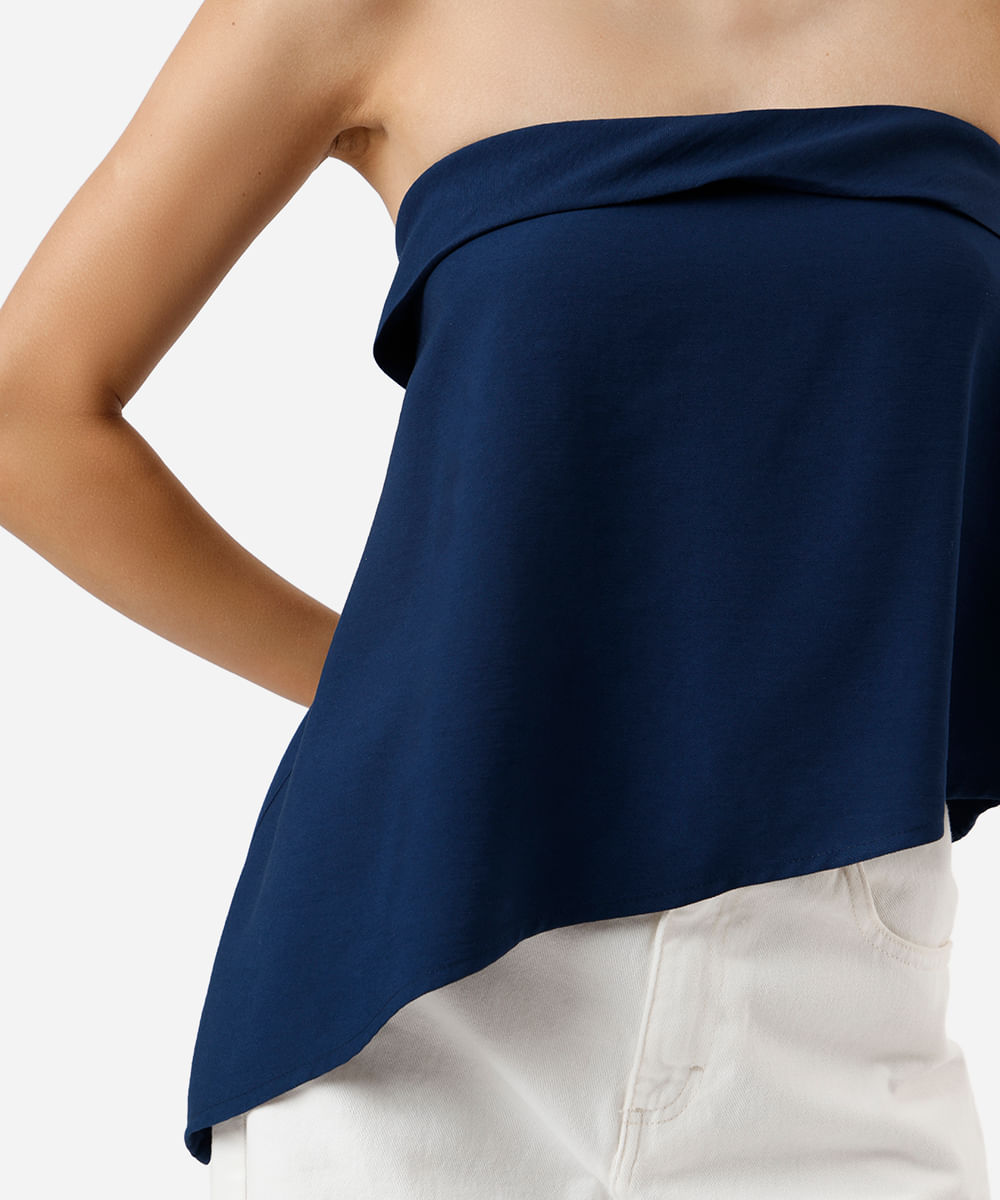 blusa sem alça feminina com viscose assimétrica azul