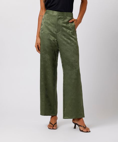 calça reta feminina de jacquard floral mindset verde