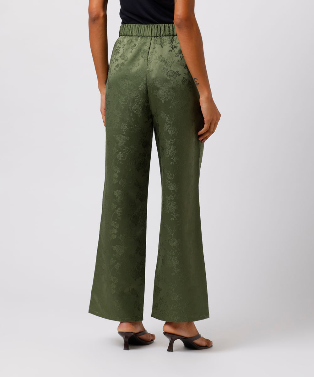 calça reta feminina de jacquard floral mindset verde