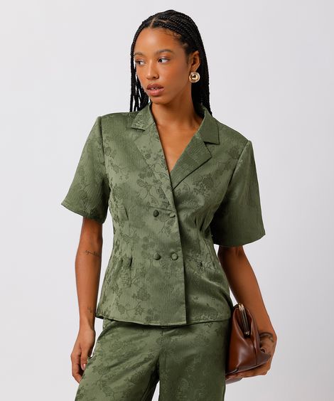 blusa feminina de jacquard floral mindset verde