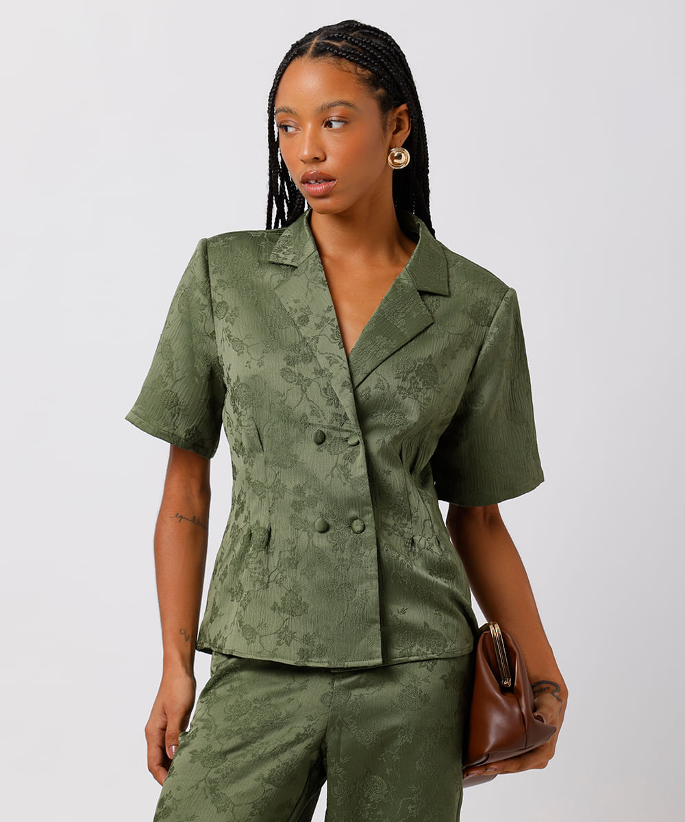 blusa feminina de jacquard floral mindset verde